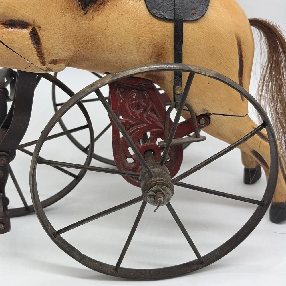 20th Century velocipede tricycle 17x15in Wood & Cast Iron Horse Children's  Toy